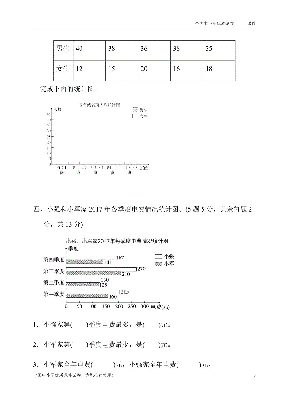 部编本人教版数学四年级【下册】：第八单元达标测试卷_第3页