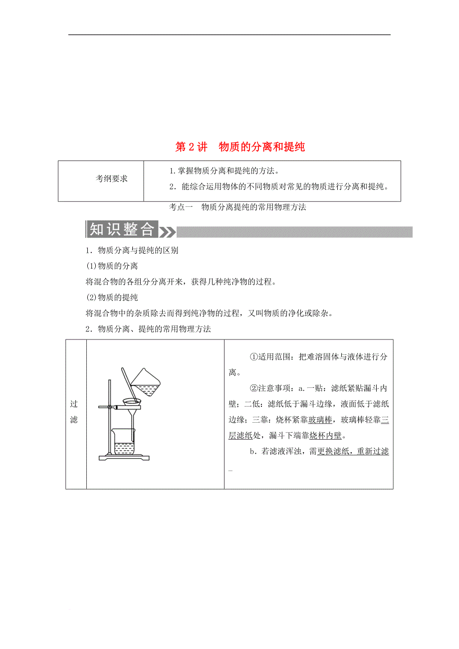 通用版2019版高考化学微一轮复习第2讲物质的分离和提纯学案20180509154_第1页