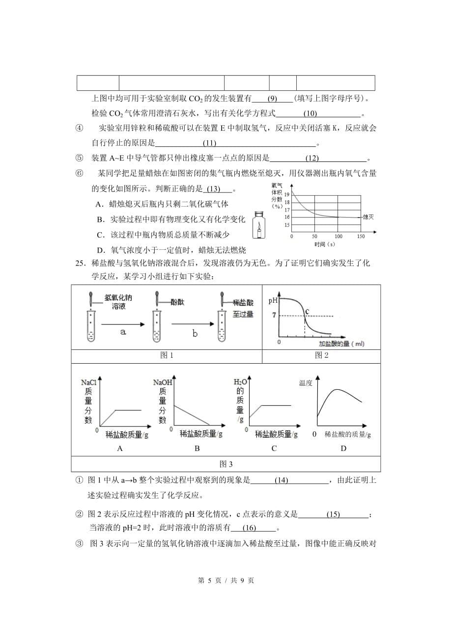 2018届闵行区中考化学一模_第5页