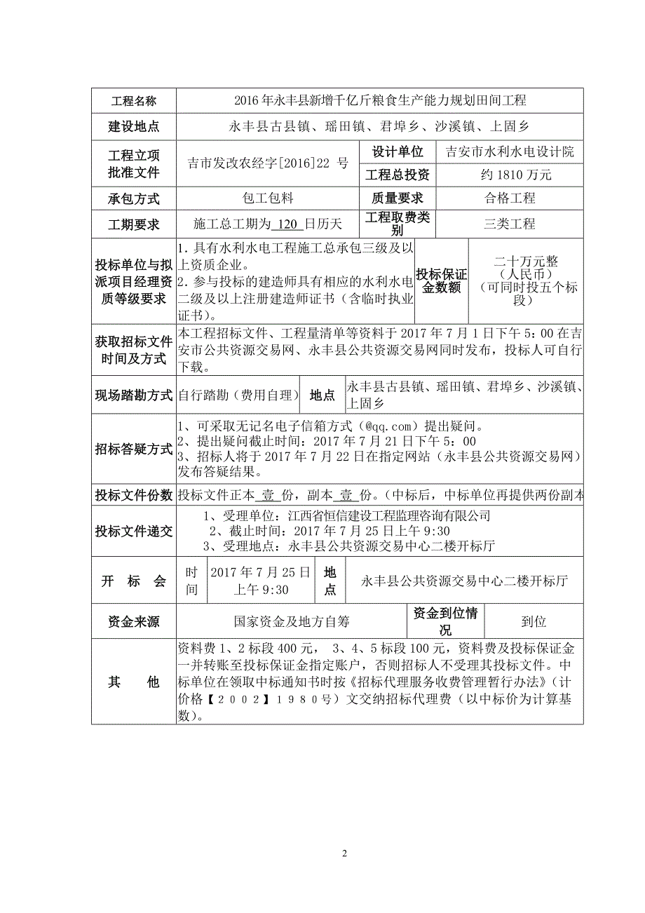 2016年永丰新增千亿斤粮食生产能力规划田间工程建设项目_第2页