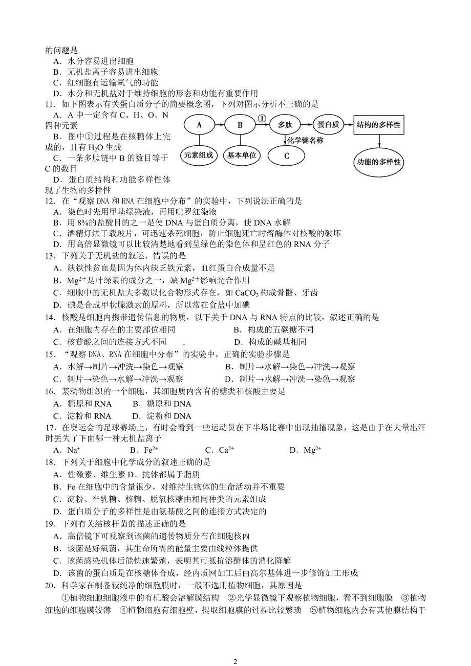 高中生物必修一高层次训练(新课标)_第2页