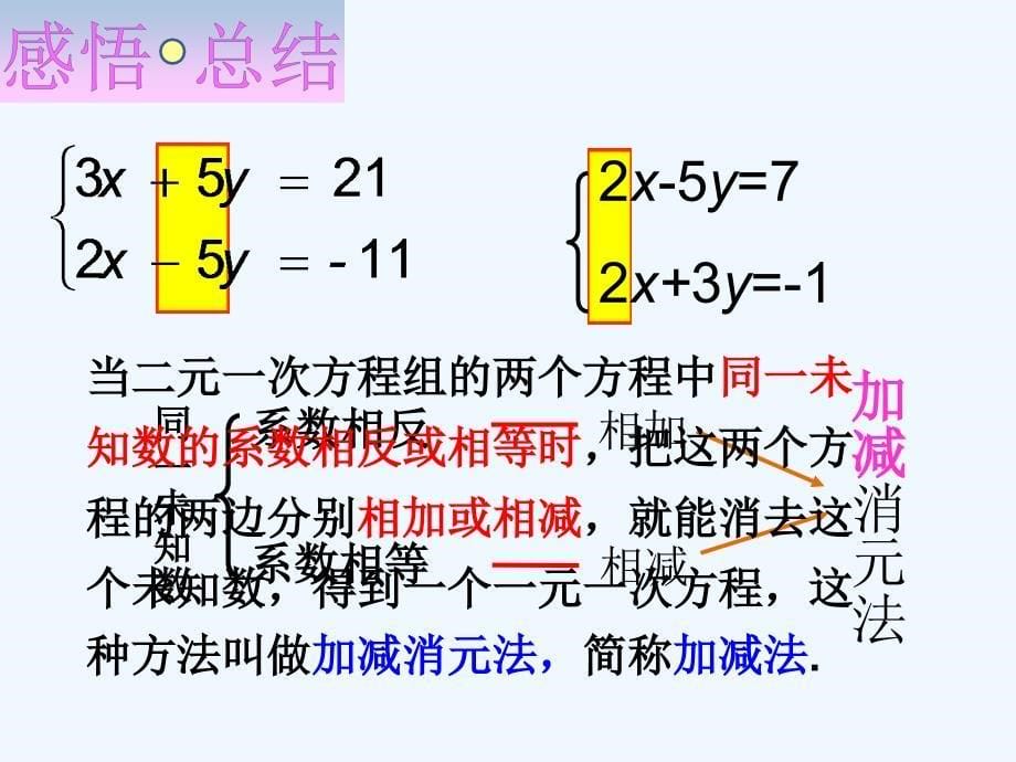 人教版数学七年级下册解二元一次方程组——加减消元法_第5页