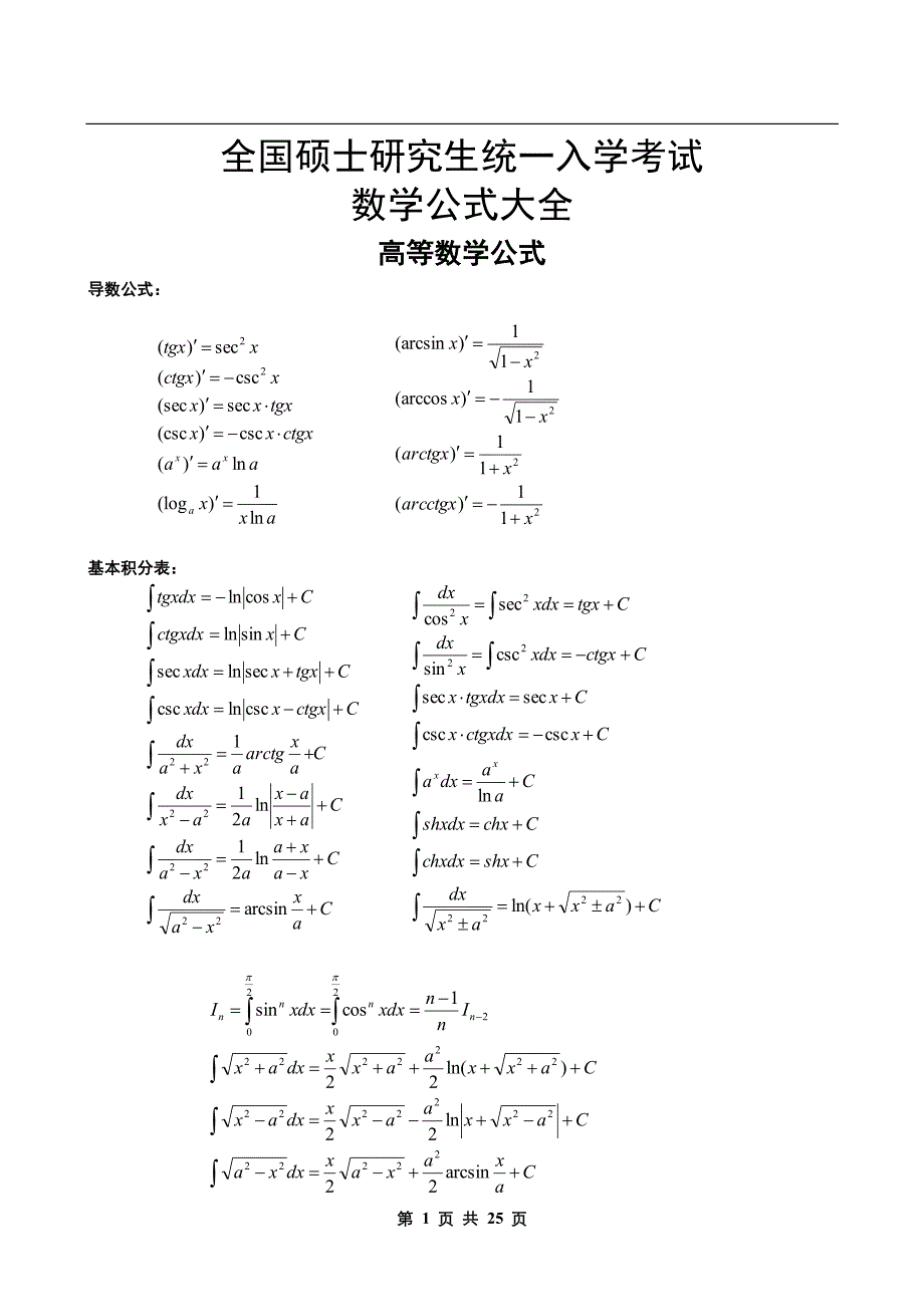 考研数学公式大全资料_第1页