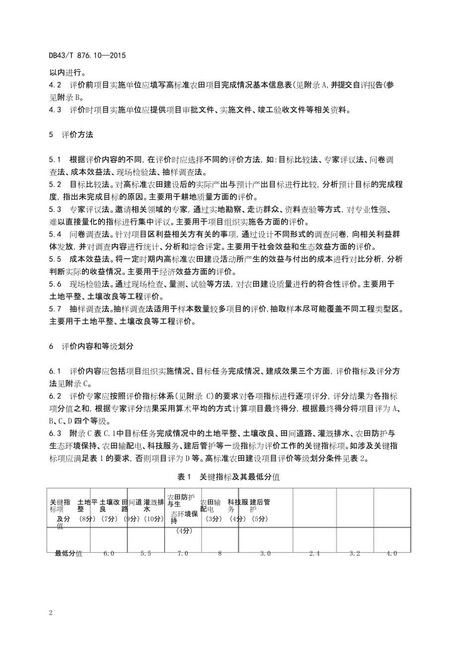 DB43T876.10-2015高标准农田建设 第10部分：评价规范标准_第5页