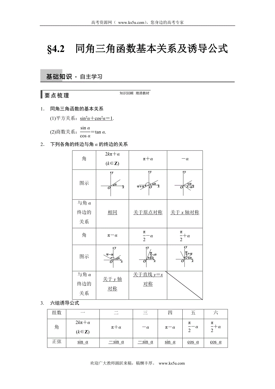 高三一轮复习精题组同角三角函数基本关系及诱导公式(有详细答案)_第1页