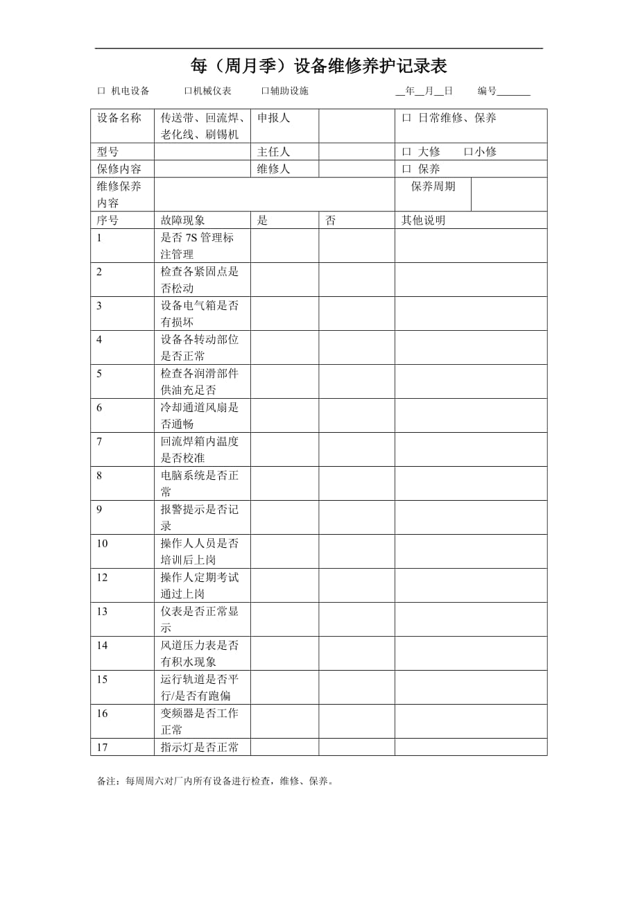 设备维修保养记录表(doc)_第1页