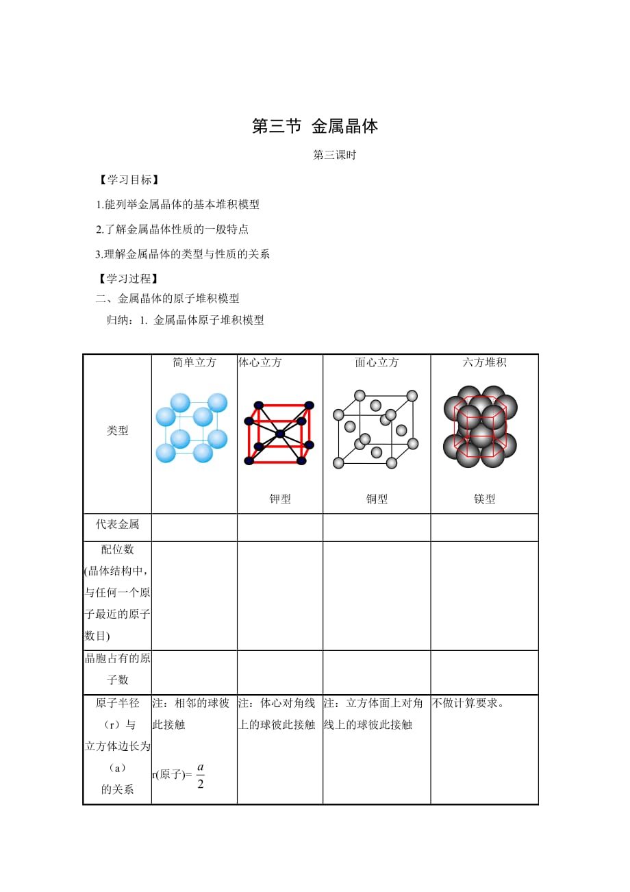 高中化学《金属晶体》学案3(新人教版选修3)_第1页