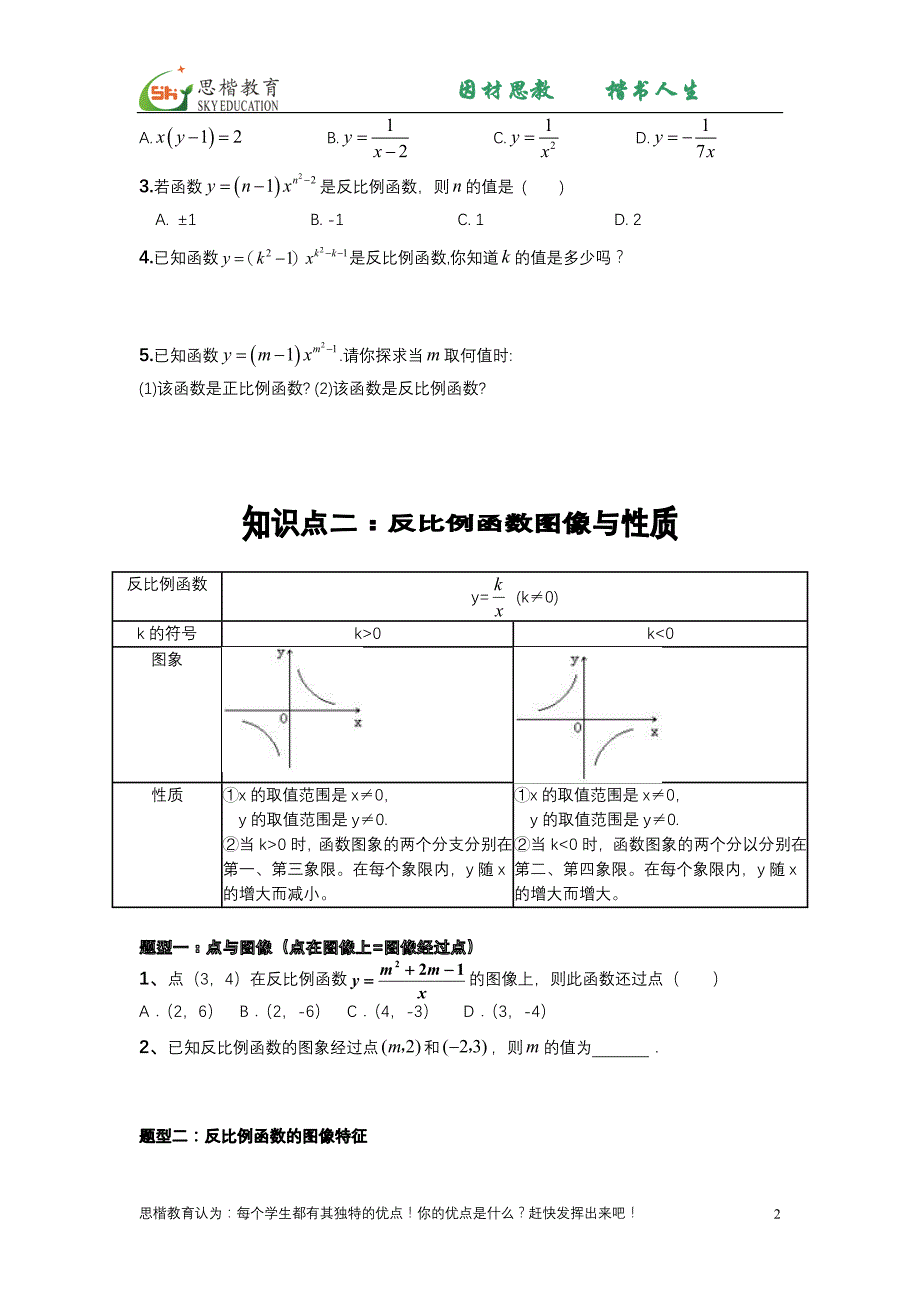 讲义反比例函数1资料_第2页