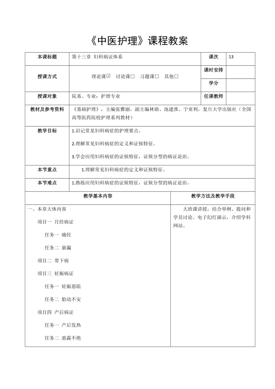 中医护理教学全套课件复旦精品高职第十三章妇科病证体系_第1页