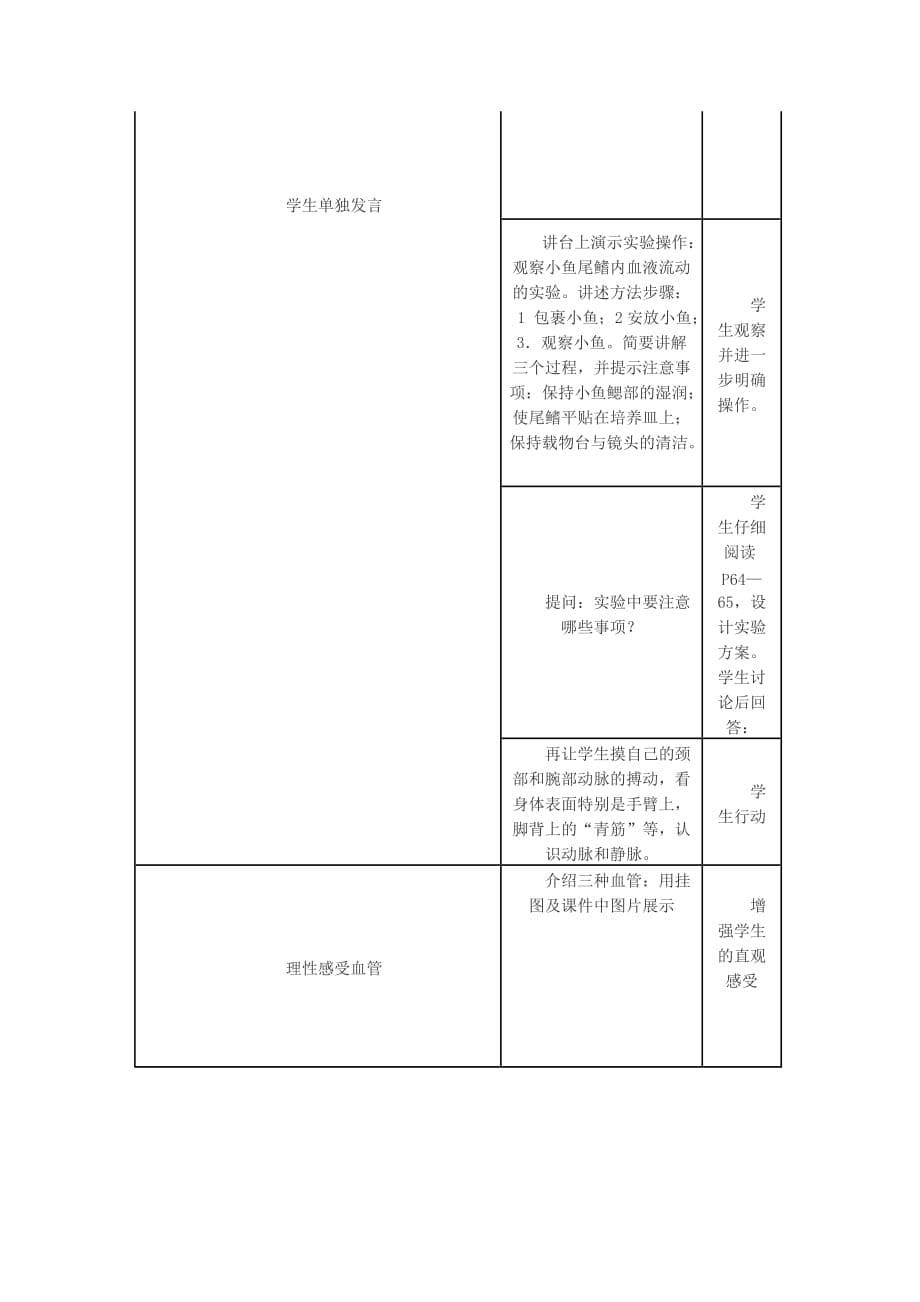 生物人教版七年级下册温艳晶 血流的管道——血管 教学设计_第5页