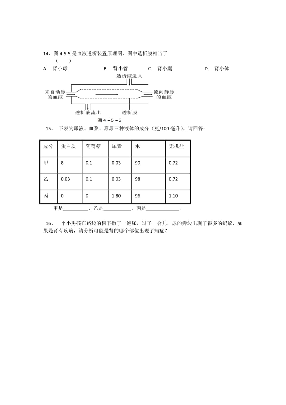 生物人教版七年级下册第五章 人体内废物的排出习题设计_第2页