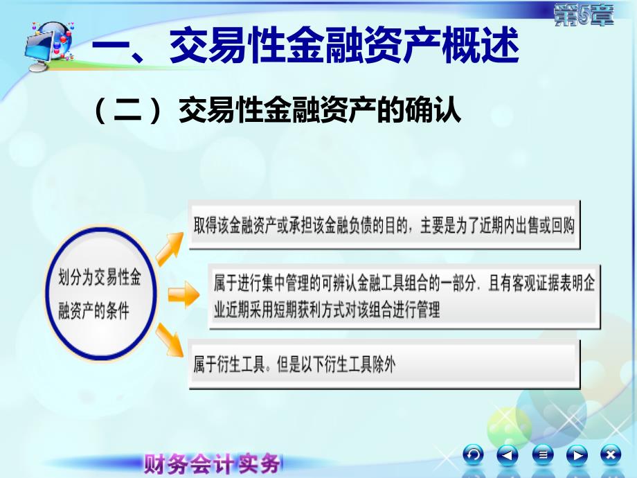 5第五章金融资产财务会计实务全套配套课件高丽萍052第五章第二讲交易性金融资产_第3页