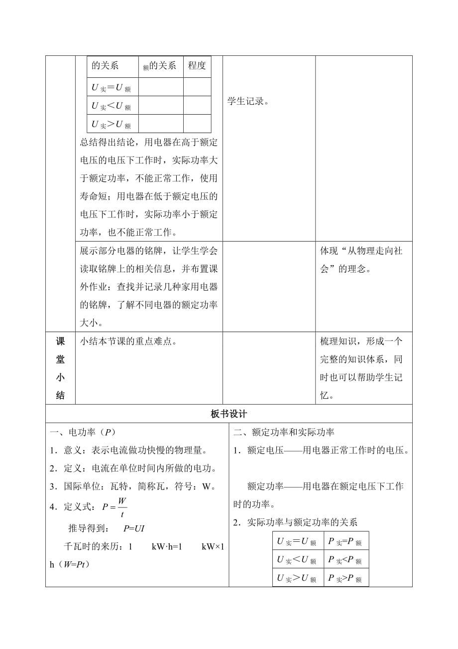 物理人教版九年级全册新人教版初中物理18.2《电功率》教学设计_第4页