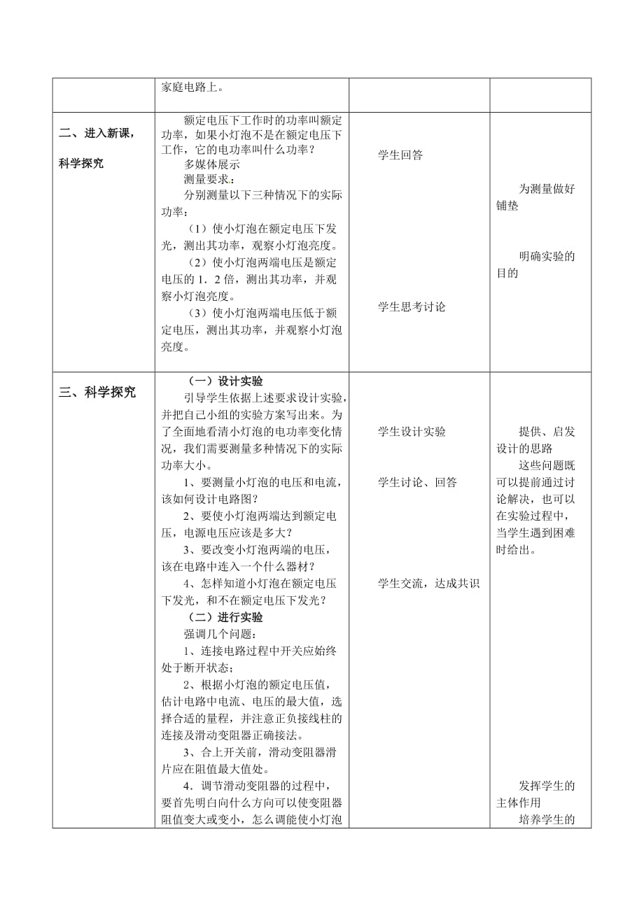 物理人教版九年级全册《第3节 测量小灯泡的电功率》教学设计_第2页