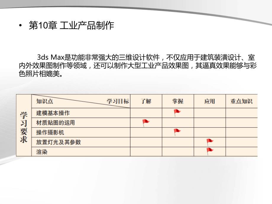 《3dsmax2016中文版案例教程（第2版）》配套资源ppt课件第10章工业产品制作_第1页