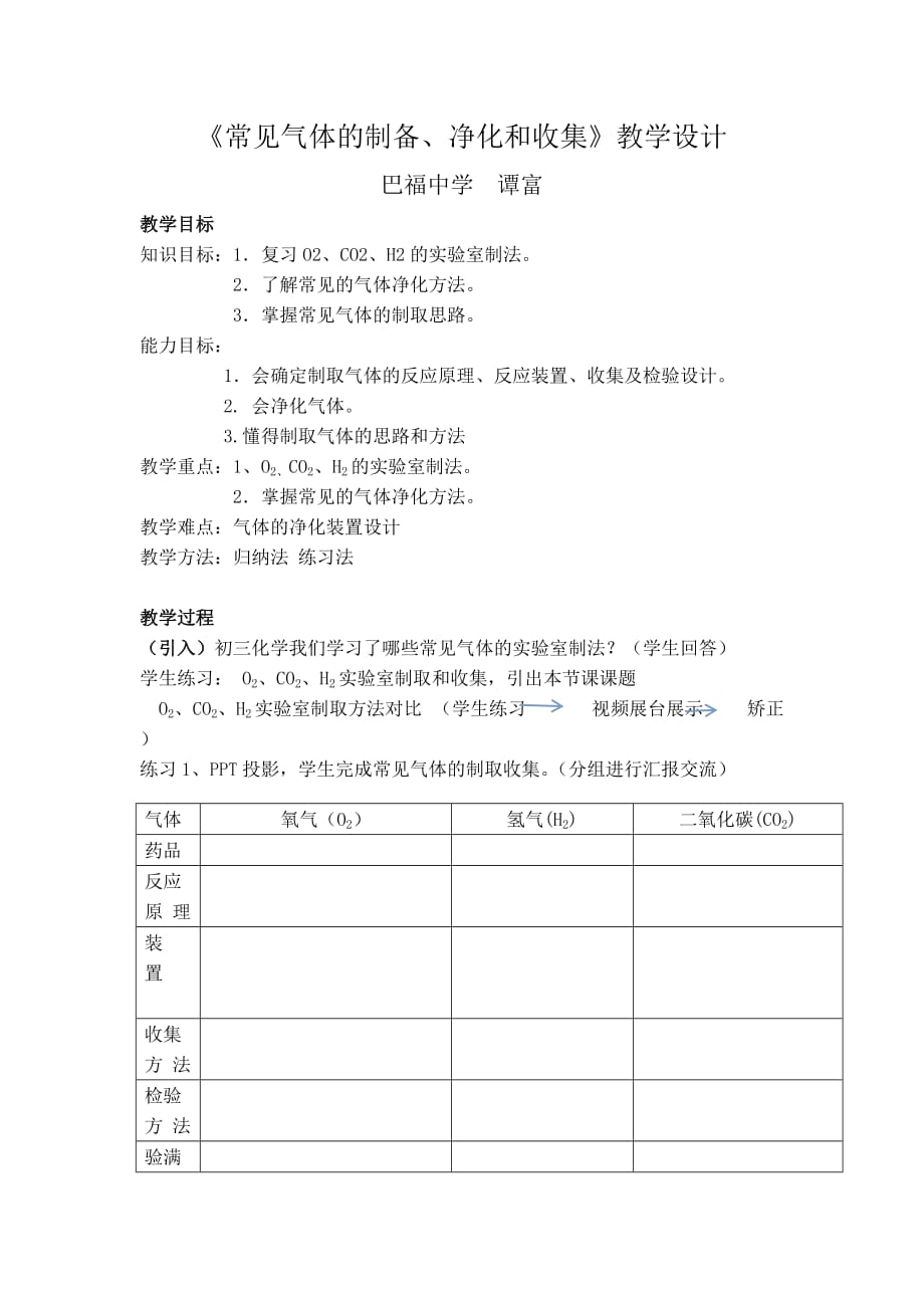 化学人教版九年级上册常见气体的制备、净化和收集_第1页