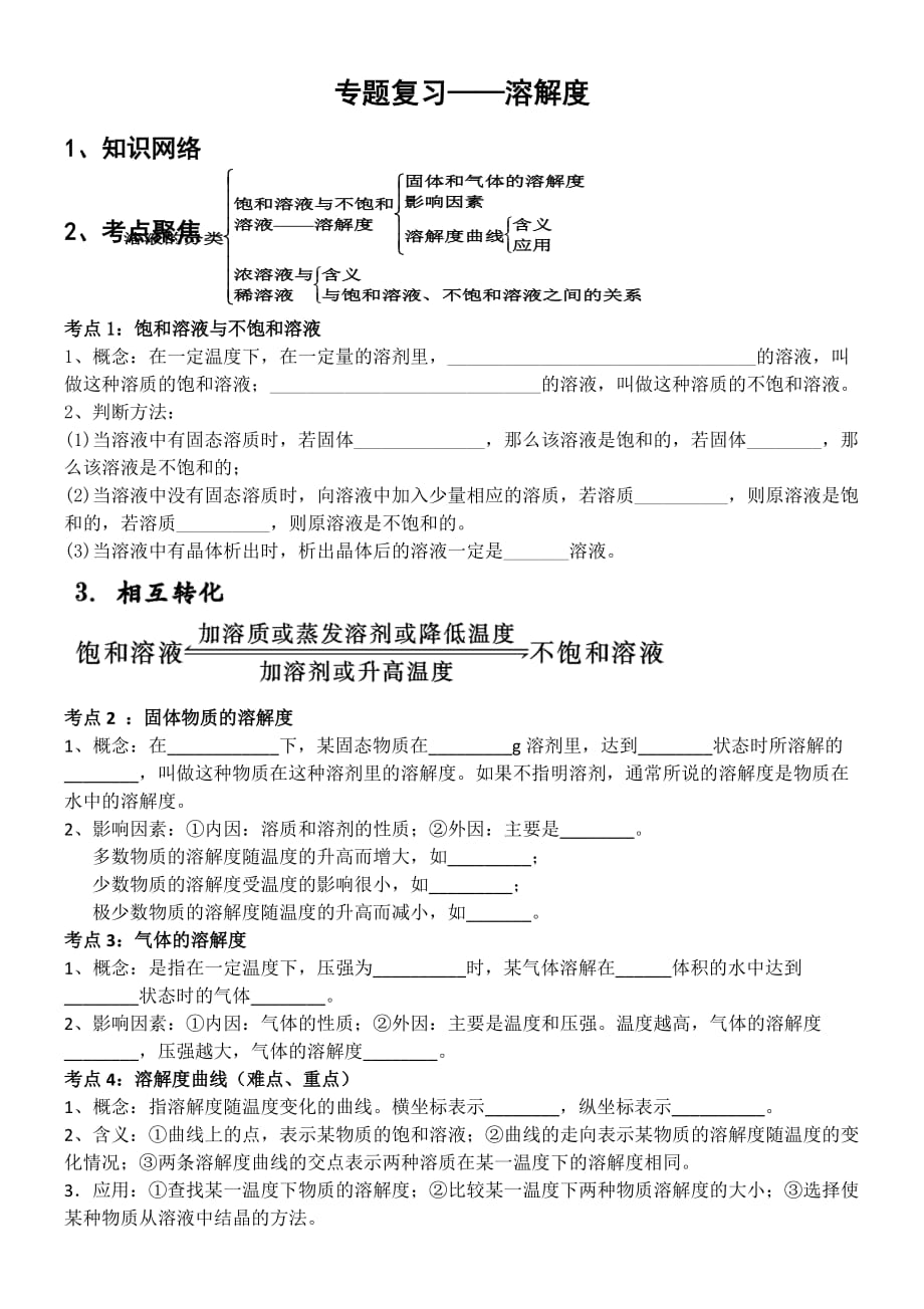 化学人教版九年级下册专题复习——溶解度_第1页