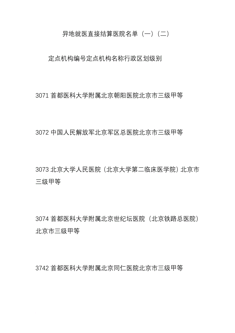 异地就医直接结算医院名单(一)(二)_第1页