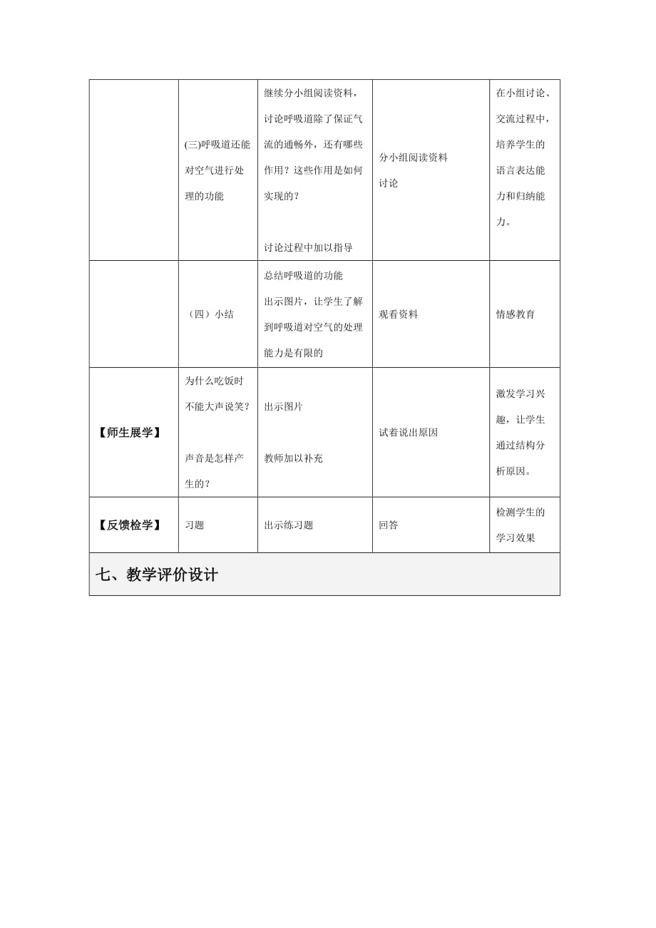 生物人教版七年级下册第三章人体的呼吸第一节呼吸道对空气的处理教学设计_第3页