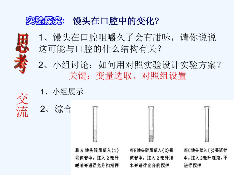 生物人教版七年级下册探究：馒头在口腔中的消化_第1页