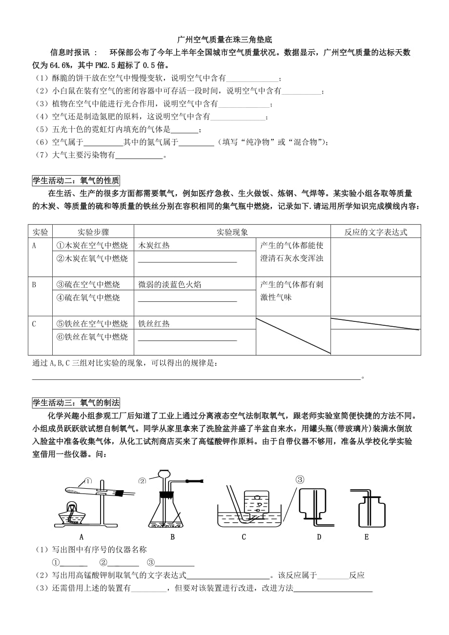 化学人教版九年级上册空气复习课 教学设计_第2页