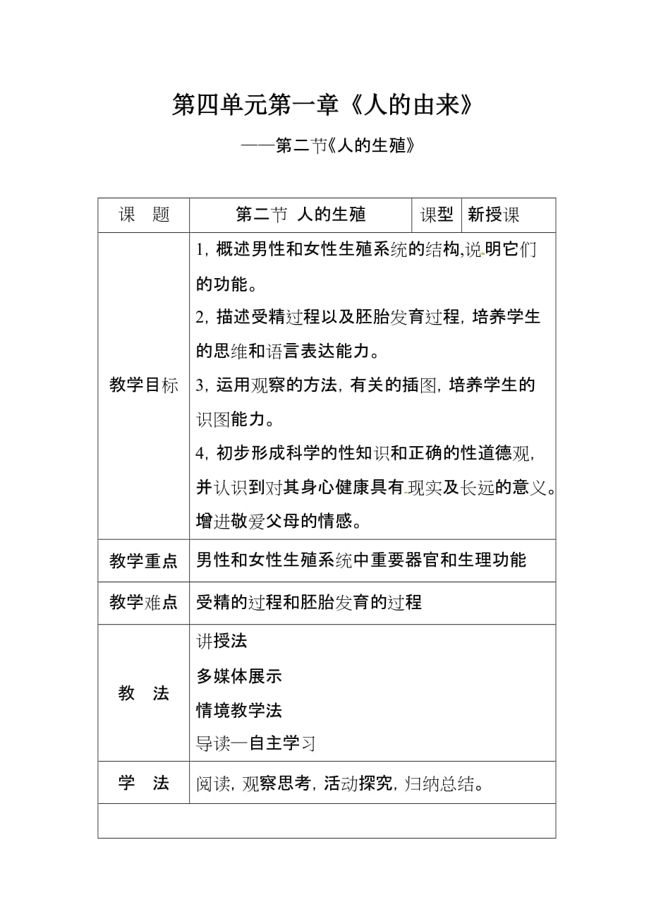 生物人教版七年级下册第二节《人的生殖》_第1页