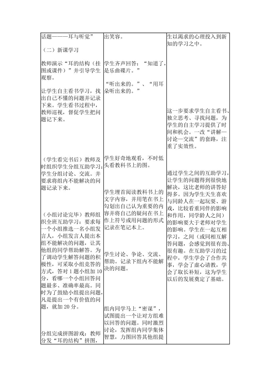 生物人教版七年级下册耳和听觉教学设计_第3页