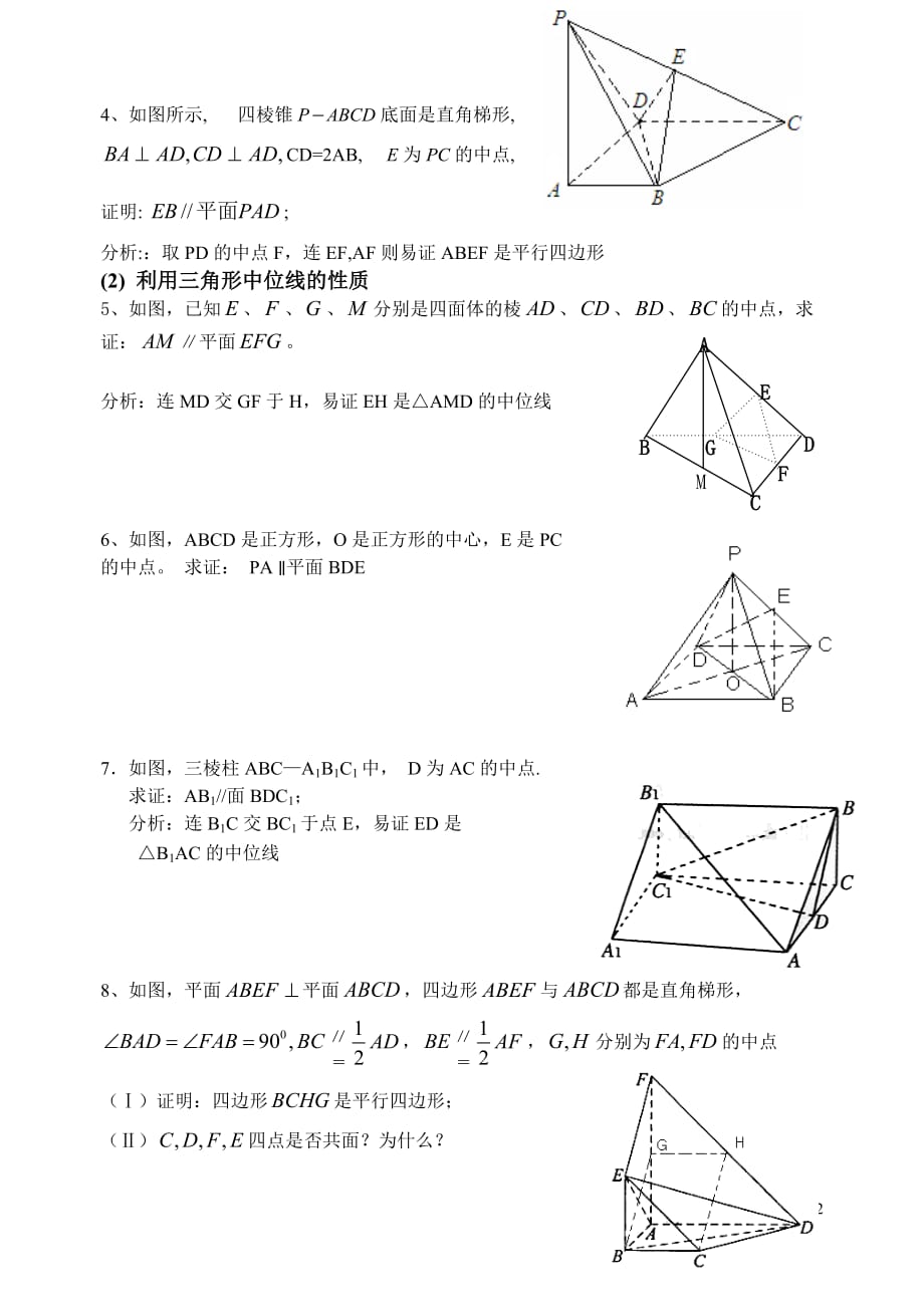 立体几何中线面平行的经典方法+经典题(附详细解答)(同名4571)_第2页
