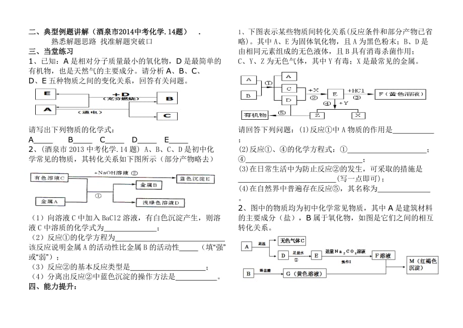 化学人教版九年级下册专题复习--物质推断学案-金塔三中韩进俊_第2页