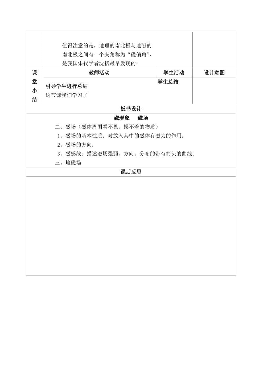 物理人教版九年级全册《磁现象 磁场》（第二课时）教学设计_第5页