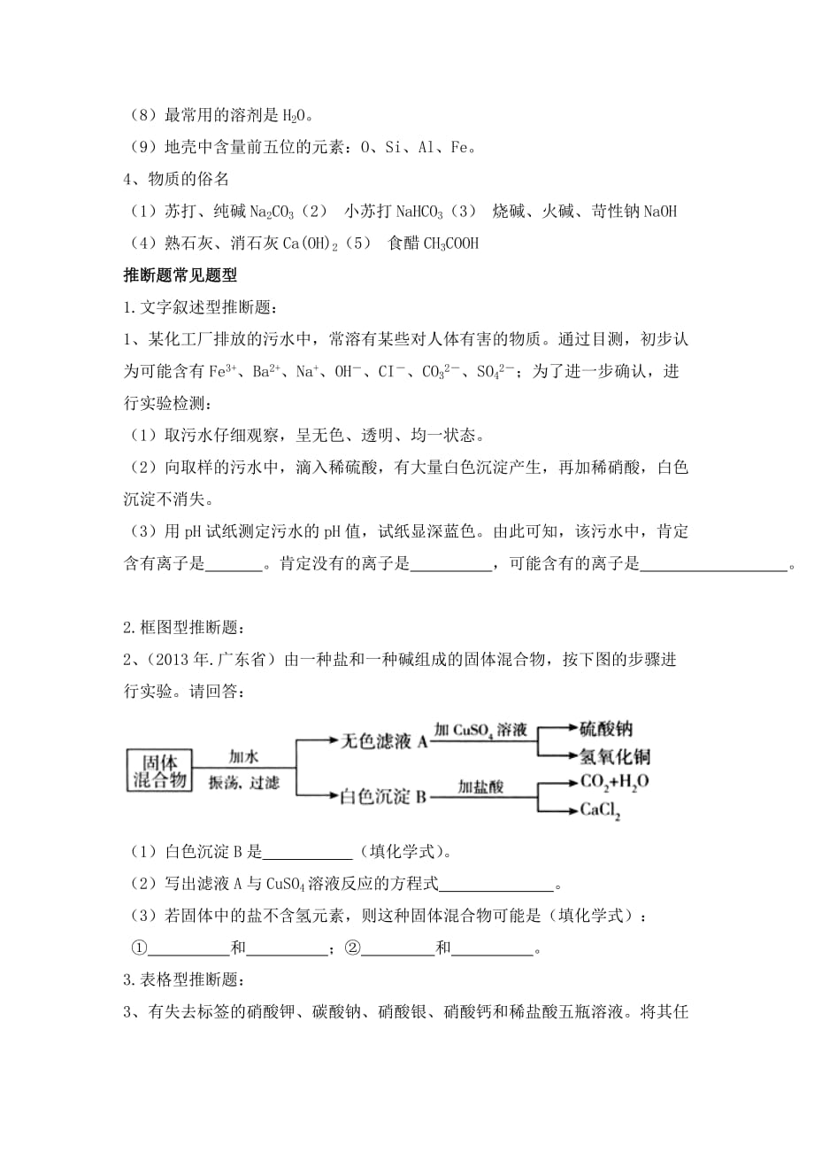 化学人教版九年级下册初中化学推断题的常见题型专题复习 导学案_第2页