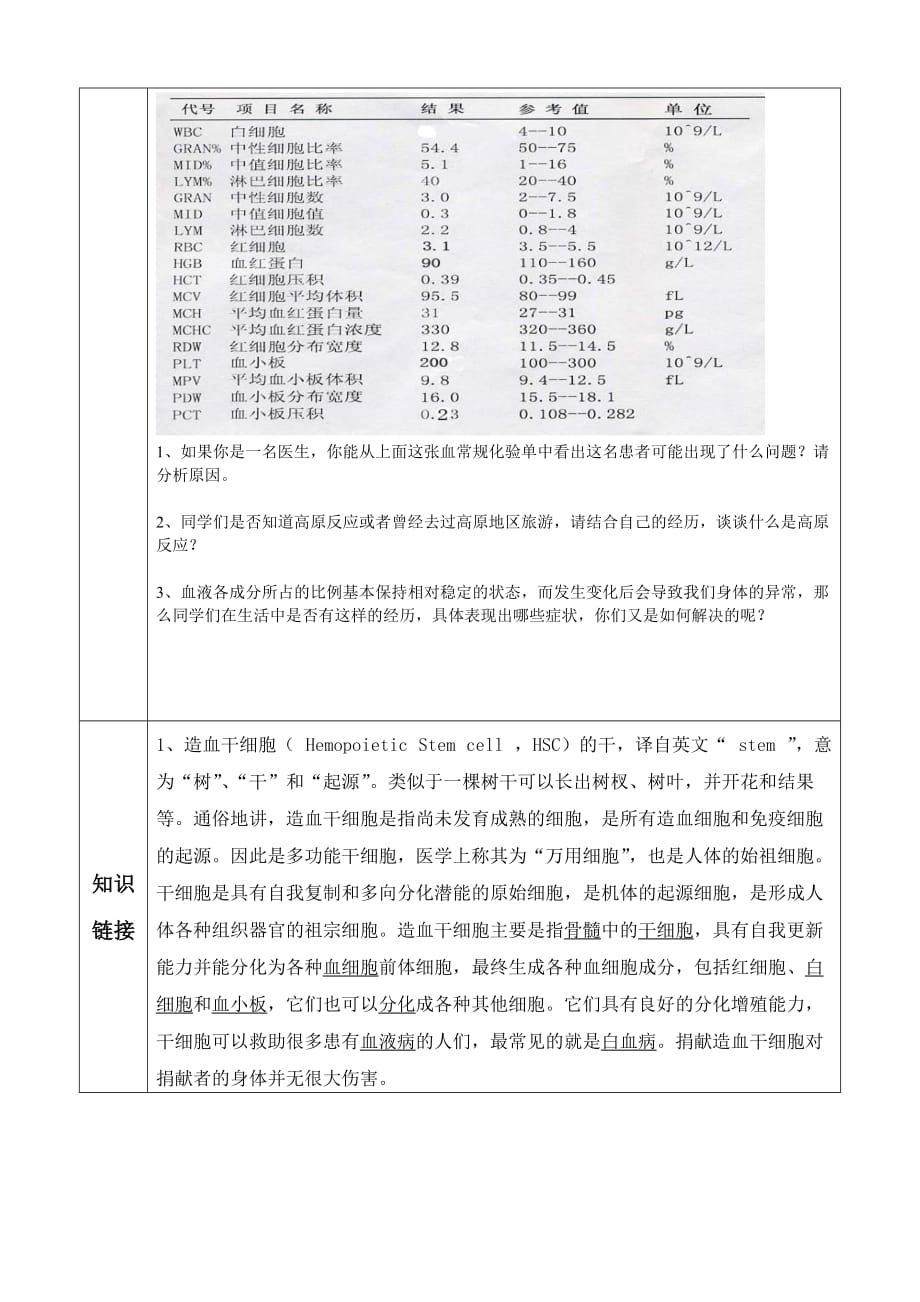 生物人教版七年级下册血液导学案_第2页