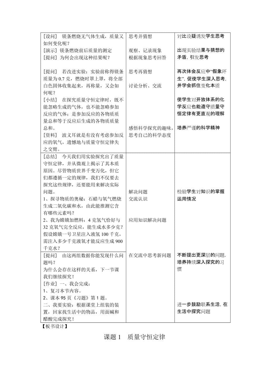 化学人教版九年级上册教学设计质量守恒_第5页