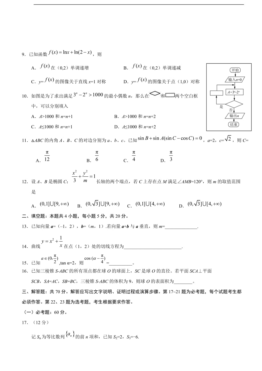 2017年全国高考文科数学试题及答案-全国1卷.doc_第2页