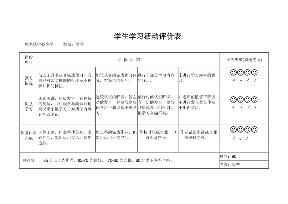 语文人教版三年级下册学生学习效果评价_第1页