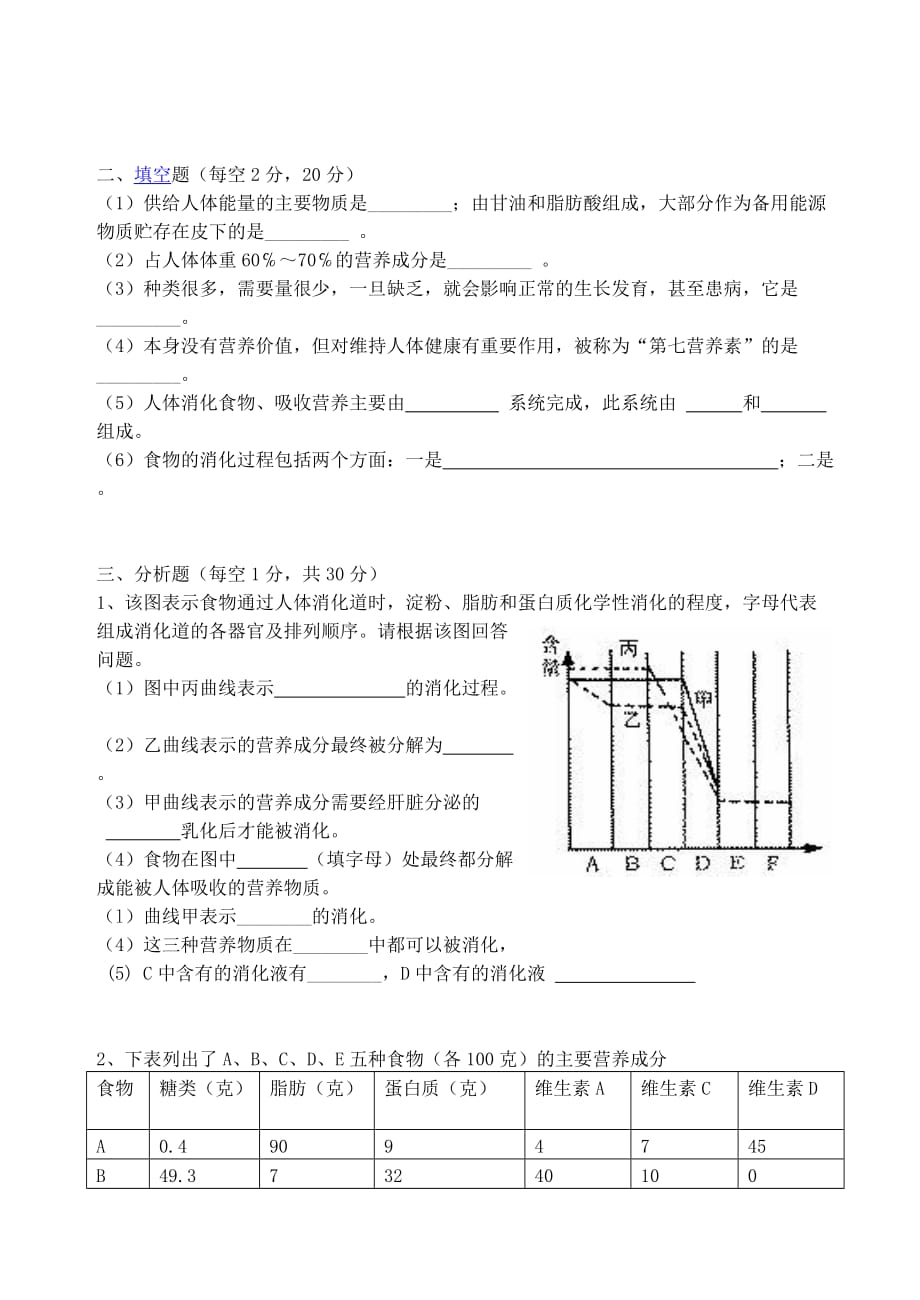 人体的营养----单元测试_第3页