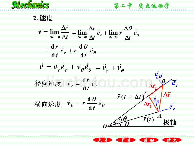 普通物理学教程力学教学课件作者第二版电子教案漆安慎-发印后修改版2.7极坐标系径向速度与横向速度_第4页