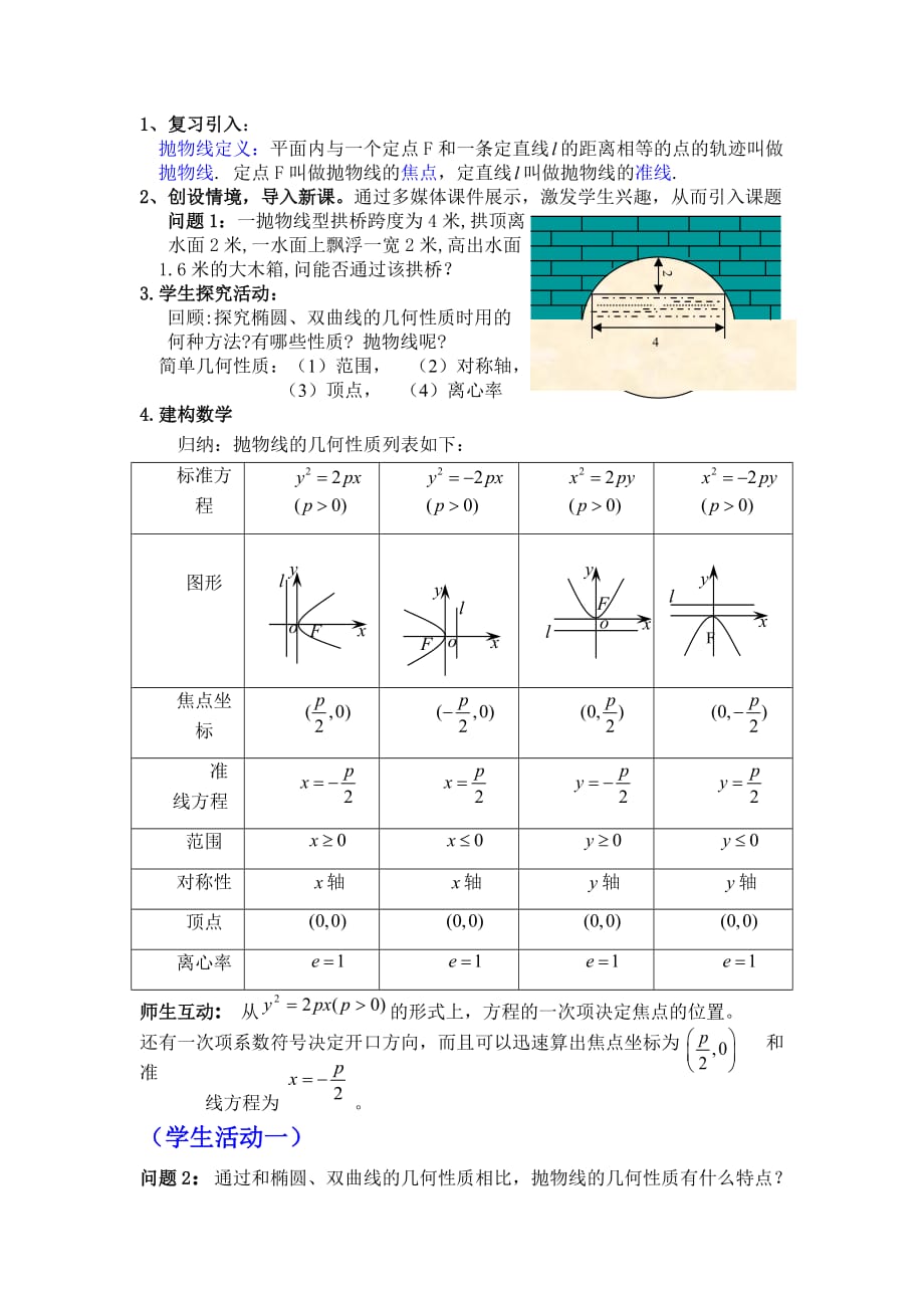 抛物线的几何性质教学设计_第3页