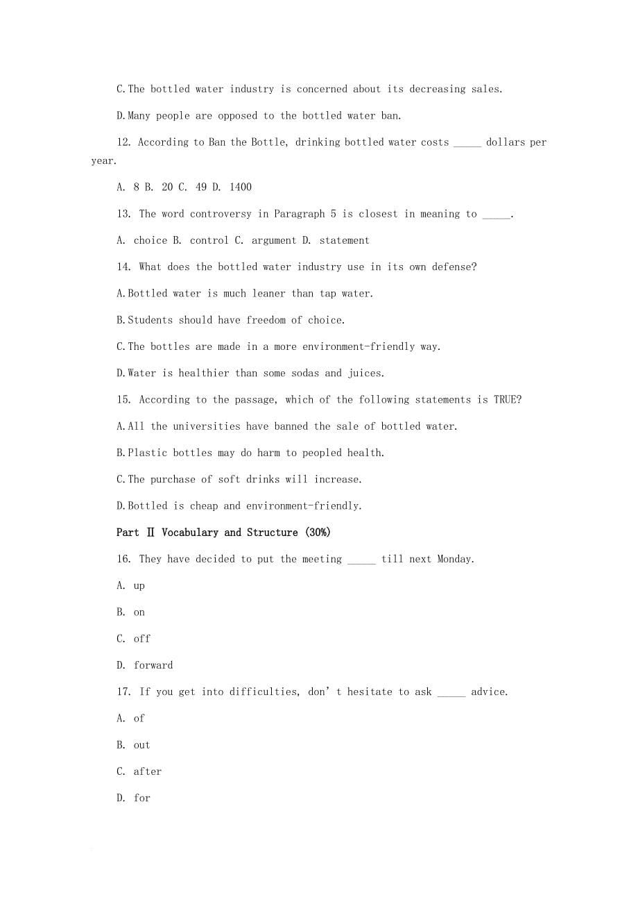 2017年5月北京地区成人本科学士学位英语统一考试真题与答案(校正).doc_第5页