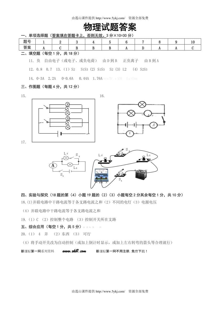 新人教版九年级物理第一次月考试题及答案_第5页