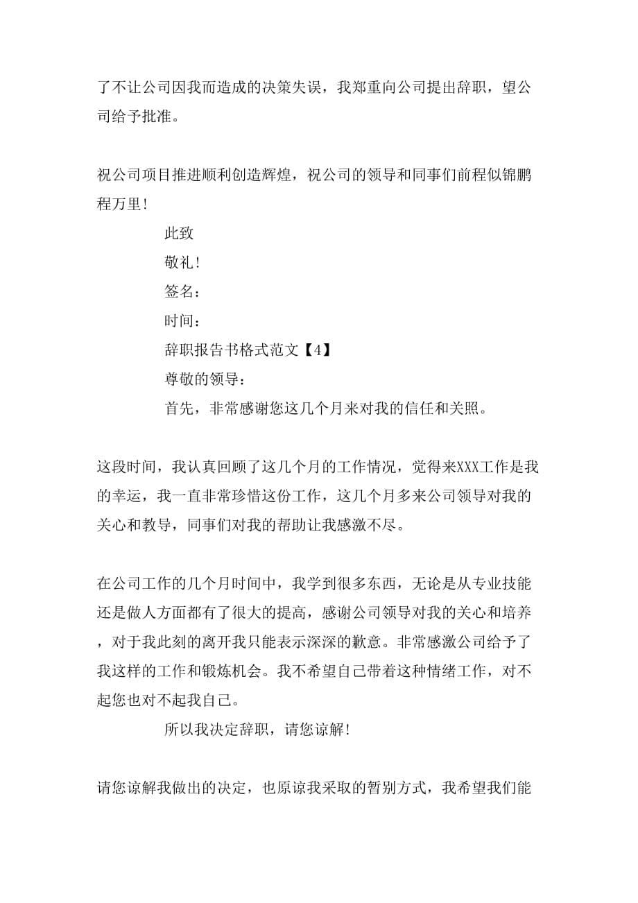 2019年辞职报告写格式范文_第5页
