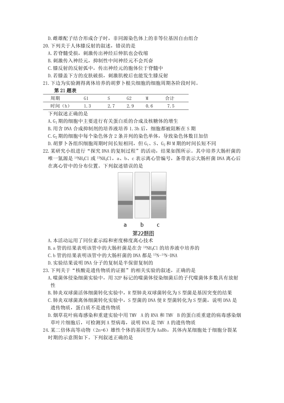 2018年4月浙江生物学考、选考卷.doc_第4页
