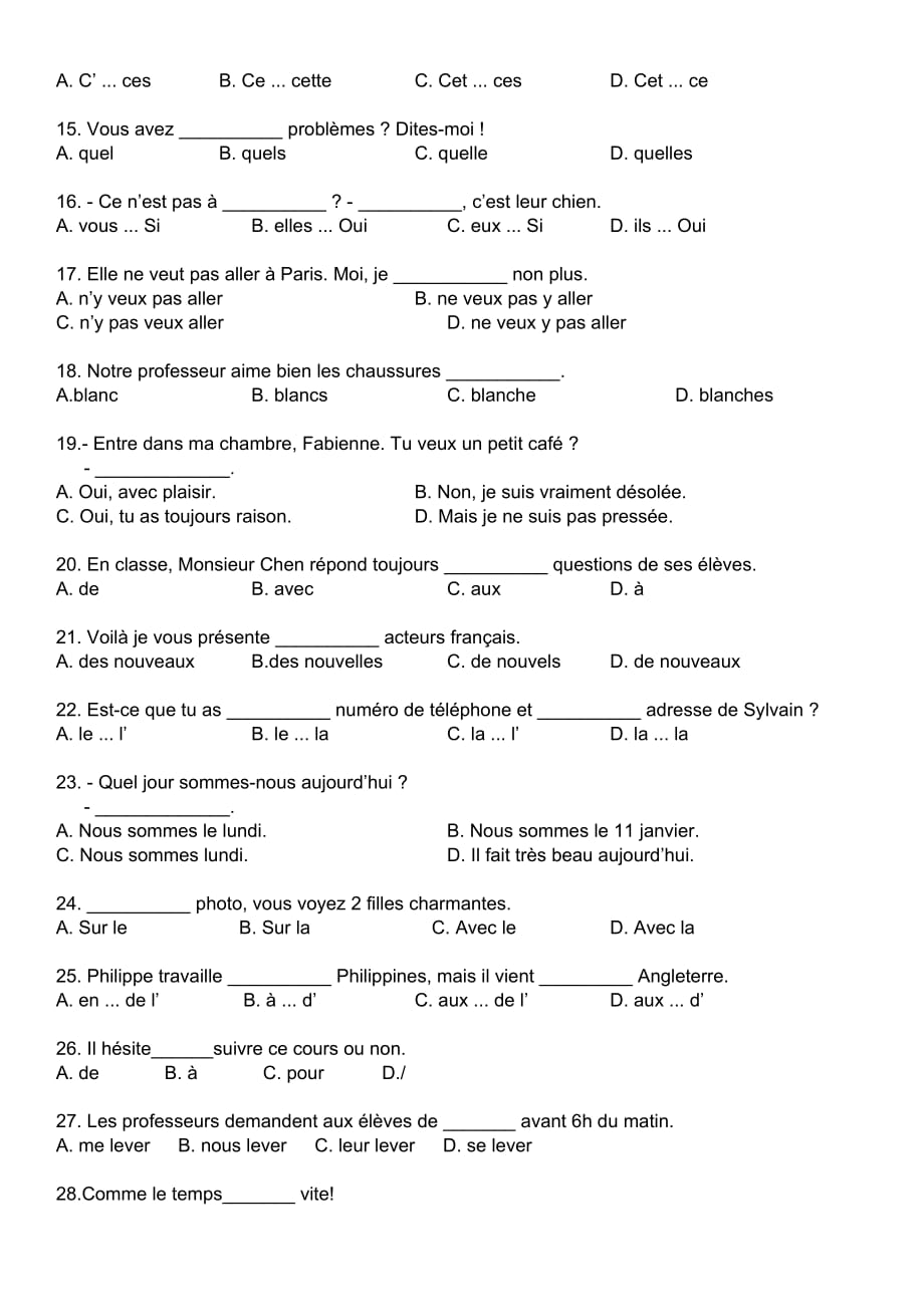 2017-2018学年第一学期期末考试法语试卷.doc_第2页