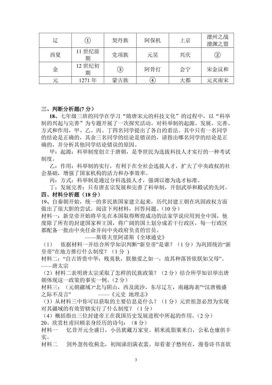 新版人教版历史试题湖北阳新宏卿中学2012-2013学年度下学期期中考试七年级历史卷_第3页