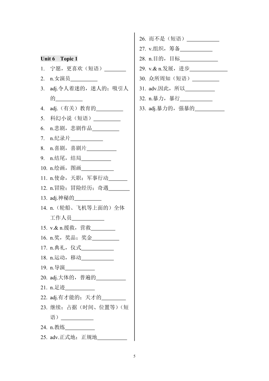 2016版仁爱英语九年级下册单词(中文默写版).doc_第5页