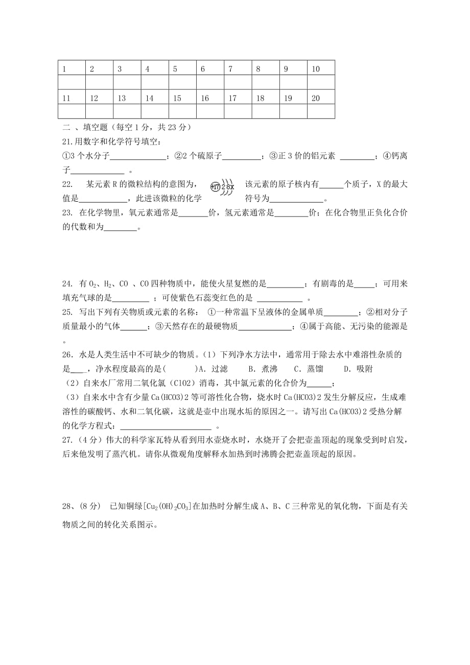 2018年九年级上册化学期末测试卷(有答案).doc_第3页