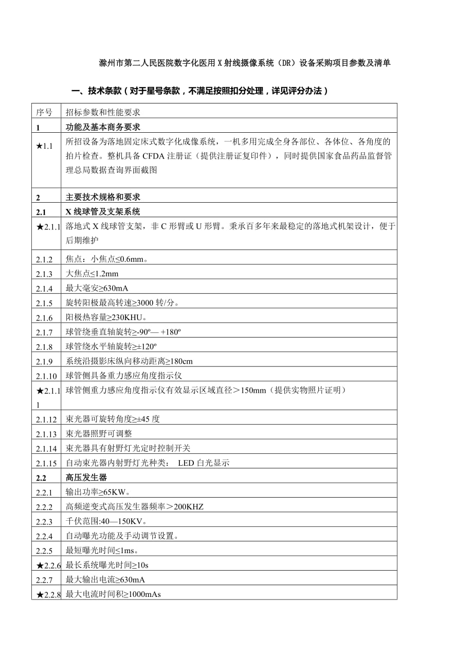 滁州市第二人民医院数字化医用x射线摄像系统（dr）设备采_第1页