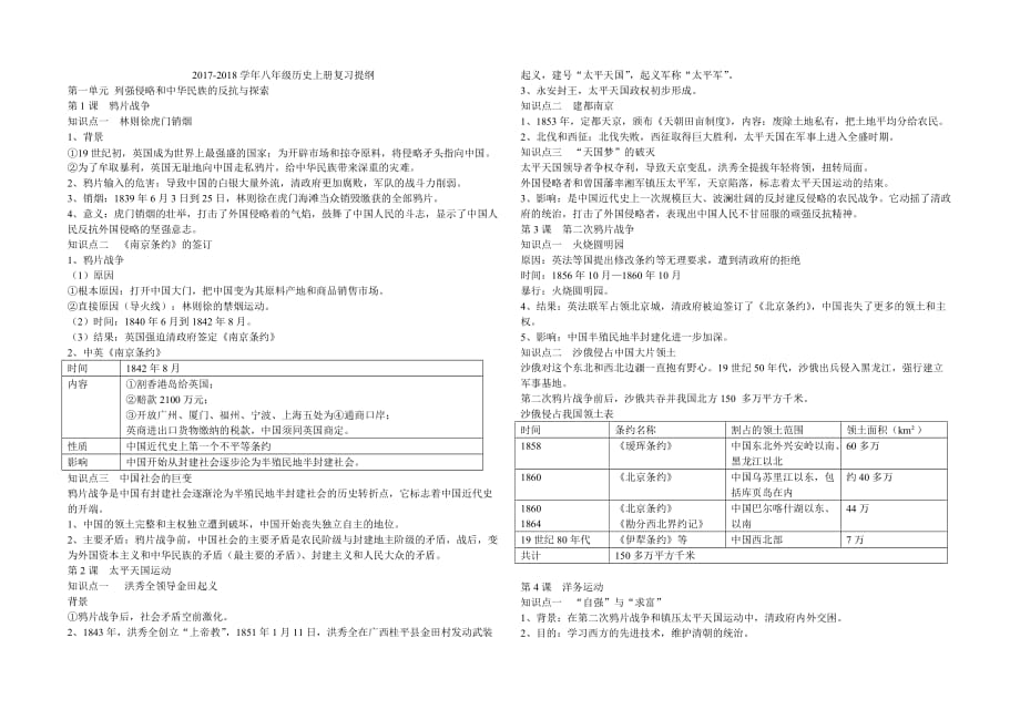 2017-2018学年八年级历史上册---复习提纲.doc_第1页