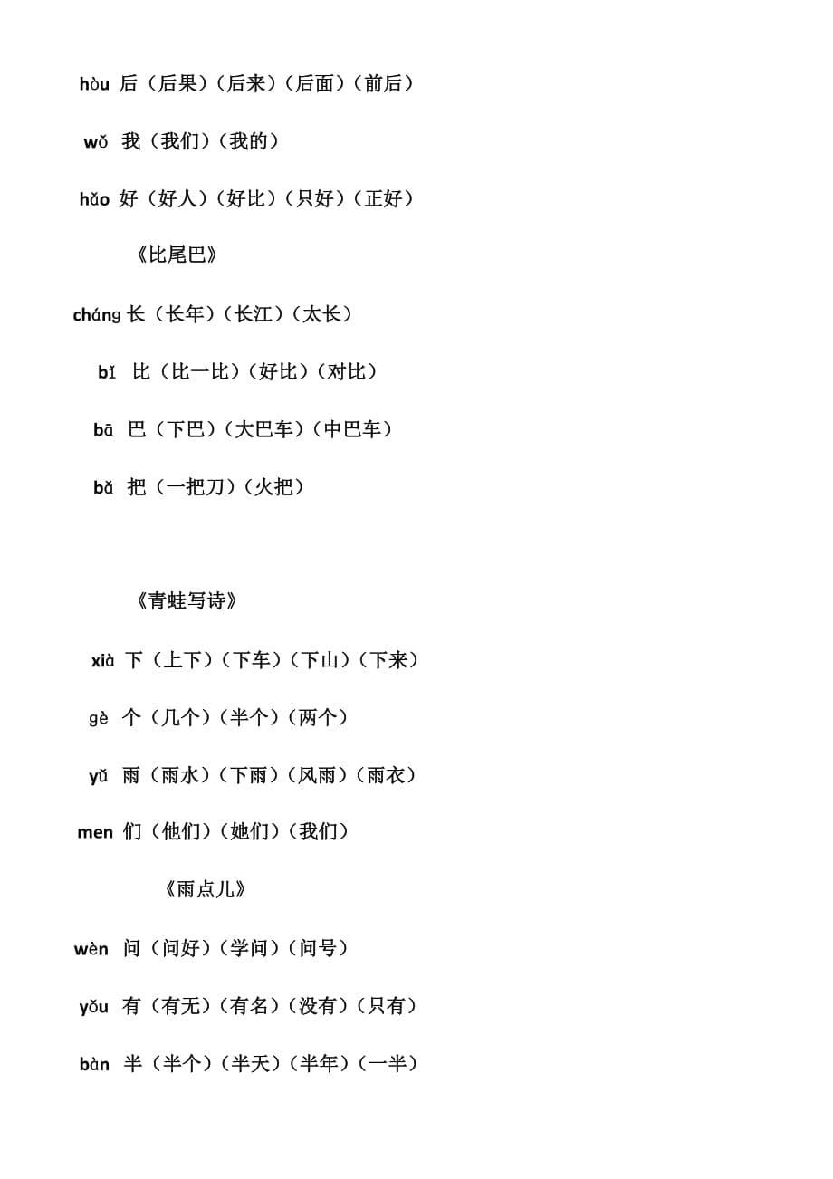 2016年人教版一年级上册语文写字表生字组词_第5页