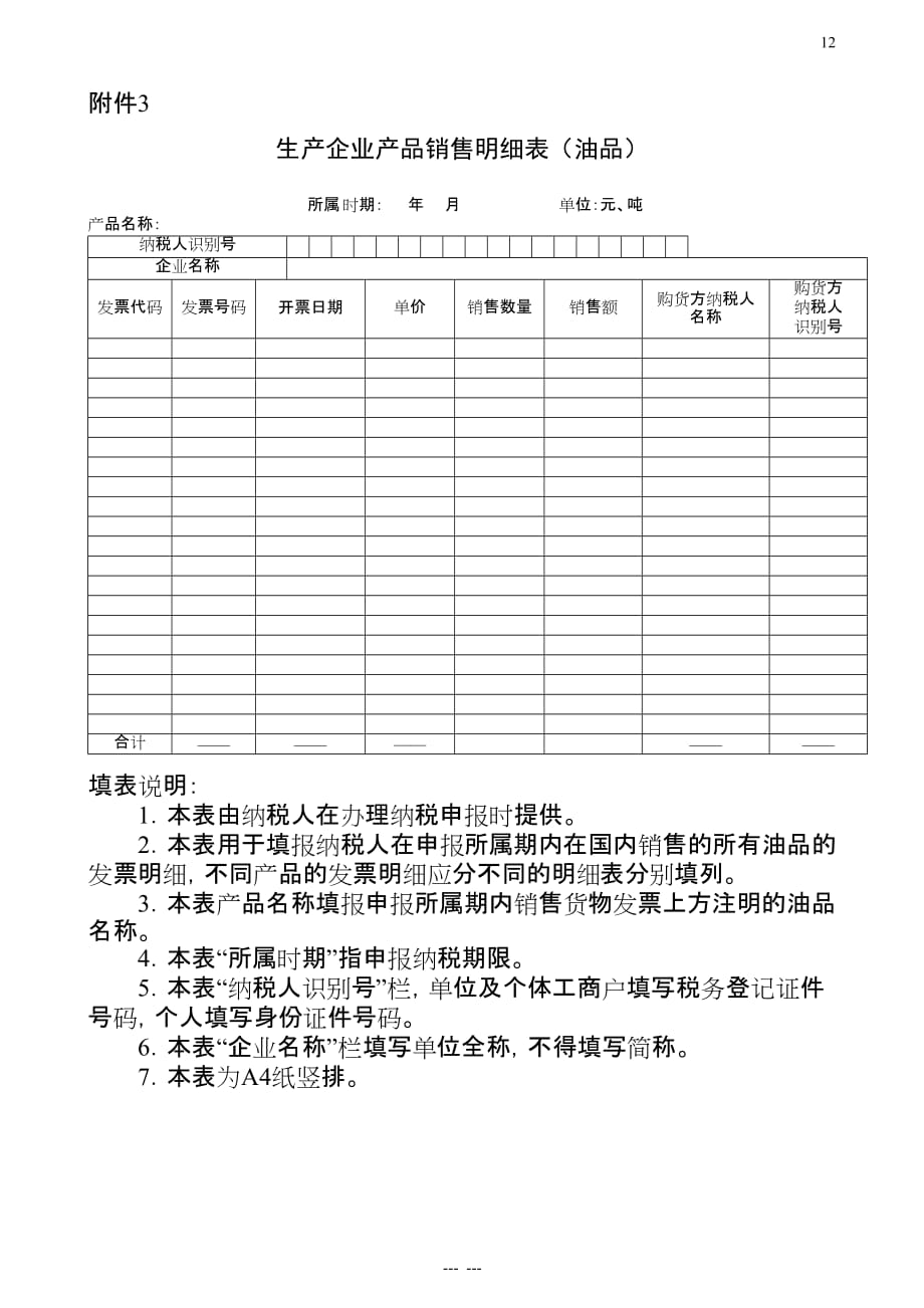 （梁伟样）税法（第五版）情境三常用表：生产企业产品销售明细表（成品油）_第1页